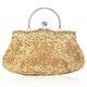 SSMY Beaded Sequin Design Flower Evening Purse Large Clutch Bag (Gold)