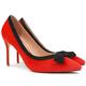 【You need to measure the length of your feet before ordering】 Women's pumps-high-heel-pointed closed toe-bowknot 67-CHC-19, Red, 6.5 UK
