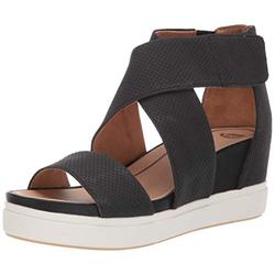 Dr. Scholl's Shoes Women's Sheena Platform Wedge Sandal, Black Smooth, 6 UK