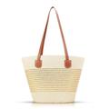 Beach Bag for Women, Gold Stripe Straw Bag, Large Capacity Patchwork Soft Leather Shoulder Strap, Tote Bag Suitable for Travel Vacation Work Daily Matching(Beige), Beige, One Size