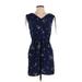 a.n.a. A New Approach Casual Dress - Mini V Neck Short sleeves: Blue Dresses - Women's Size Small