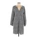 Mud Pie Casual Dress - Mini V-Neck 3/4 sleeves: Gray Plaid Dresses - Women's Size Large