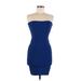 BCBGMAXAZRIA Cocktail Dress - Mini Strapless Sleeveless: Blue Print Dresses - Women's Size Medium