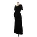 NOM Casual Dress - Midi Scoop Neck Short sleeves: Black Print Dresses - Women's Size Medium Maternity