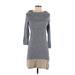 Sparrow Casual Dress - Mini High Neck 3/4 sleeves: Gray Solid Dresses - Women's Size Small