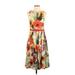 Eva Franco Casual Dress - A-Line Crew Neck Sleeveless: Orange Floral Dresses - Women's Size 4