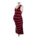 Isabel Maternity Casual Dress - Midi Scoop Neck Sleeveless: Red Stripes Dresses - Women's Size Medium