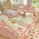 Pink Lace Ruffle Bowknot Duvet Cover Bed Skirt Linens Pillowcases Luxury Bedding Set For Girls Woman