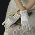 White satin wedding dress gloves Short elegant petal pearl bow mesh bridal gloves versatile photo