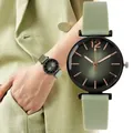 Fashion Ladies Sports Simple Black Dial Quartz Watch Green Silicone Strap Women Casual Clock Dress
