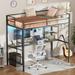 17 Stories Lamorteau Loft Bed Twin Size w/ Desk, Shelves, Metal Frame, Guardrail, Stairs, Outlet, Light Wood & Metal/Metal in Black/Brown | Wayfair