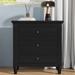 Wood Nightstand with 3 Storage Drawers and Black Round Knobs, 3-Drawer Storage Nightstand for Bedroom