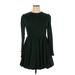 Cupshe Casual Dress - Fit & Flare Crew Neck Long sleeves: Green Solid Dresses - New - Women's Size X-Large