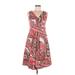 Talbots Casual Dress - Wrap V-Neck Sleeveless: Red Damask Dresses - Women's Size 8 Petite