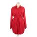 Casual Dress - Shirtdress Collared Long sleeves: Red Print Dresses - Women's Size 2X