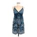 Angie Casual Dress - Mini Plunge Sleeveless: Blue Dresses - Women's Size Medium