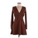 Boohoo Casual Dress - Mini V Neck Long sleeves: Brown Print Dresses - Women's Size 8