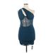 Cider Cocktail Dress - Mini One Shoulder Sleeveless: Blue Print Dresses - New - Women's Size X-Large