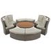 Patio 5-piece Round Rattan Sectional Sofa Set All-weather Wicker Sofa Bed Outdoor Sunbed with Multi-functional Liftable Table