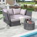 Outdoor Chaise Lounge Set of 2, Patio Metal Daybed with Clear Tempered Glass Table, Padded Chaise Lounges