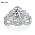 Follow Cloud-Bagues de fiançailles Moissanite en argent regardé S925 pour femme style couronne