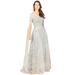 Long Bell Sleeve Boat-neck Beaded Gown - White - Lara Dresses