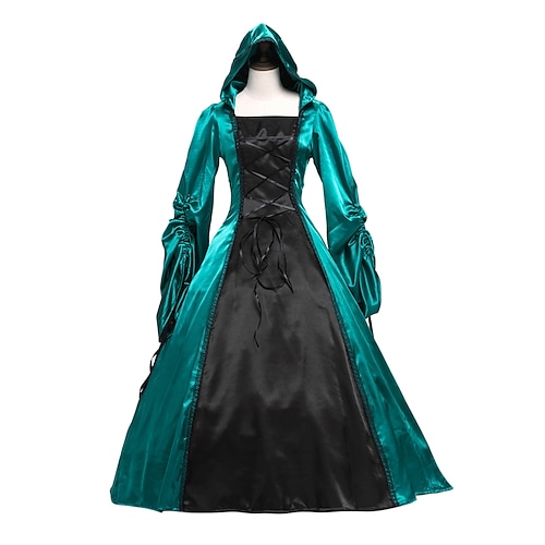 Gotisch Mittelalterlich Ballkleid Bodenlang Kleid Abschlussballkleid Ein Hauch Hexe Hexen Übergrössen Elfen Quastenfransen Ballkleid Quadrathals Kostüm Damen Alle Keltisch königlich Walpurgisnacht Image