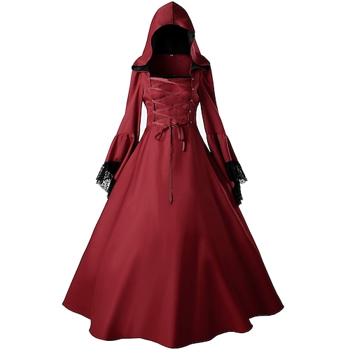 Gotisch Mittelalterlich Ballkleid Bodenlang Kleid Abschlussballkleid Ein Hauch Hexe Hexen Übergrössen Elfen Quastenfransen Ballkleid Quadrathals Kostüm Damen Alle Keltisch königlich Walpurgisnacht Image