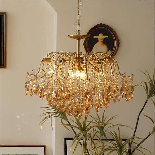 Kronleuchter Deckenleuchte 1 Kopf warmes Licht 50/65/80 cm Kristalllampe Zweig Eisen Vollspektrum romantisches Retro-Licht Luxus Schlafzimmer Esszimmer Wohnzimmer 110–240 V Image
