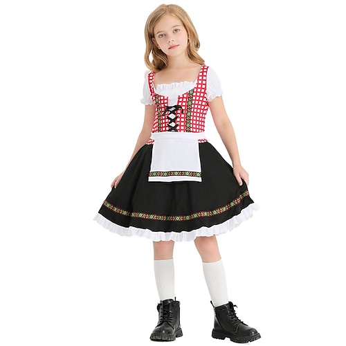 Halloween Oktoberfest Kleid Kostüm Dirndl Oktoberfest / Bier Bayerisch Cosplay-Kostüm Wiesn Wiesn Mädchen Karneval Party / Abend Stoff im traditionellen Stil Kleid Schürze Image