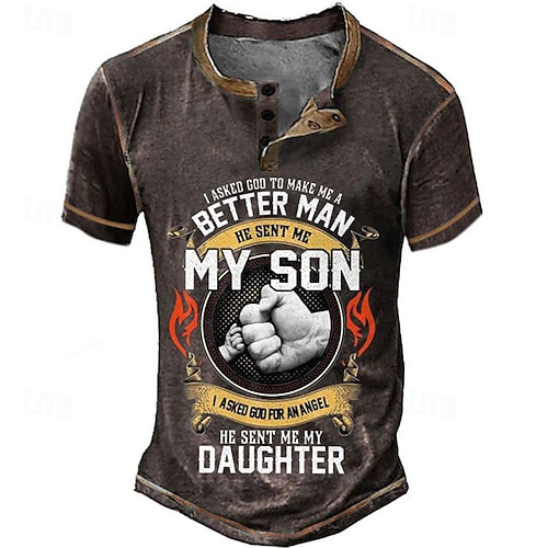 Grafik T-Shirt zur Vaterschaft für Männer 'Mein Sohn meine Tochter besserer Mann' Familien-Kurzarm-Henley Tee Image