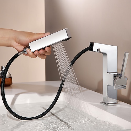Waschbecken Wasserhahn - Ausziehbare / Klassisch / Mit ausziehbarer Brause Chrom / Nickel gebürstet / Galvanisierung Mittellage Einhand Ein LochBath Taps Image