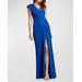 Pleated One-shoulder Crepe Column Gown