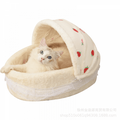 Pet Supplies Hooded Lounge Sleeper Pet Bed Cute Strawberry Patchwork Print 50*40*33cm/19.6*15.7*12.9 inches Suitable for pets under 8.8 lbs (M)