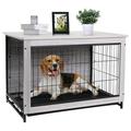 44.1/38.6/29.1 Large Dog Crate Furniture Side End Table Mordern Kennel Wooden Heavy-Duty Dog Cage Dog House Indoor End Table Night Stand w/Removable Tray Double-Door 3mm(Dia) Wire