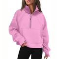 Womens Sweatshirts Half Zip Cropped Pullover Fleece Quarter Zipper Hoodies Fall outfits Clothes with Thumb Hole