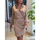 Women's Shirt Dress Casual Dress Winter Dress Mini Dress Satin Ruched Work Daily Vacation Fashion Streetwear Shirt Collar Long Sleeve Khaki Color