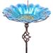 MUMTOP Bird Baths for Outdoors Glass Birdbaths Outdoor Garden Birdfeeder with Metal Stake Bowl with Stake for Garden Yard Decor Blue