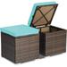 2 Pieces Patio Ottomans Patiojoy Hand-Woven PE Rattan Side Table with Removable Cushion & Hidden Storage Space Seat for Patio Backyard Poolside (Turquoise)