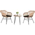 Leasbar 3 Piece Patio Conversation Bistro Set Porch Furniture Rattan Wicker Chairsï¼ŒOutdoor Modern Garden Furniture Set for Porch Backyard Pool