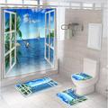 4Pcs Ocean Beach Shower Curtain Set Palm Tree Tropical Green Plant Sea Wave Scenic Hawaii Seaside Island Costal Summer Nature Scenery Bathroom Toilet Lid Cover Non-Slip Rugs 12 Hooks