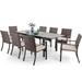 9 Pieces Outdoor Patio Dining Set Patio Set with Rectangular Extendable Metal Table and 8 Rattan Wicker Chairs Beige Cushion Balcony Garden Backyard Poolside