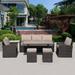 durable PRASLINA 4 Pieces Patio Set-Outdoor Wicker Sofa Set 4-6 Person Sitting Group Conversation Sofa with Cushions Tea Table Ottoman PE Rattan Patio Sectional for Lawn Backyard Po