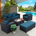 durable Patio Set 6 Pieces Outdoor Sets Patio Couch Outdoor Chairs Coffee Table Peacock Blue Anti-Slip Cushions and Waterproof Covers