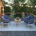 4-Piece Rope Patio Furniture Set with Ajustable Feet Boho Rope Outdoor Conversation Set with Wood Table Sofa Seating Set with Thick Cushion for Backyard Lawn Garden Navy Blue