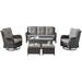 Rilyson Wicker Patio Furniture Set - 5 Piece Rattan Outdoor Sectional Conversation Sets with 2 Rocking Swivel Chairs 2 Ottomans and 1 Sofa for Porch Deck Garden(Mixed Grey/Grey)