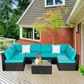 Kinbor - Outdoor Patio Furniture Black All-Weather Rattan Wicker Sofa Set Backyard Patio Furniture 7 PCS Outdoor Cushioned Sectional Sofa Conversation Set