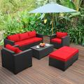 durable Patio Set 6 Pieces Outdoor Sets Patio Couch Outdoor Chairs Coffee Table Peacock Blue Anti-Slip Cushions and Waterproof Covers