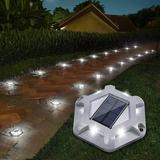 YINCHEN Solar Deck Lights Driveway Dock Lights 12-Pack Waterproof 600mAh Outdoor LED Aluminum Dock Lighting Warning Step Lights for Driveway Sidewalk Garden Pathway Yard(White)