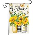 Sunflower Garden Flag Summer Floral Spring Butterfly Yard Flag Welcome Sign Outdoor House Flags Sunflowers Theme Home and Garden Decor 12x18 Inch